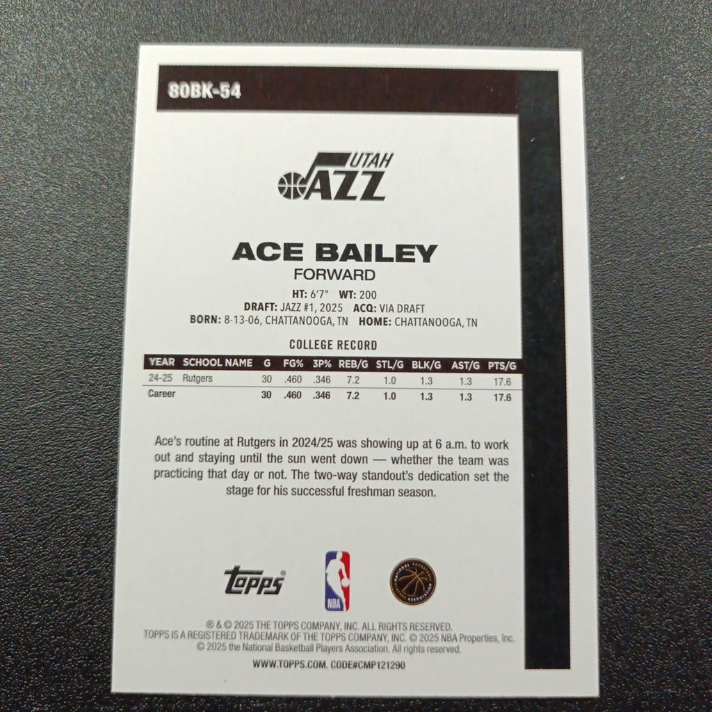 2025-26 Topps Basketball Card Ace Bailey Silver Foil 45th Anniversary