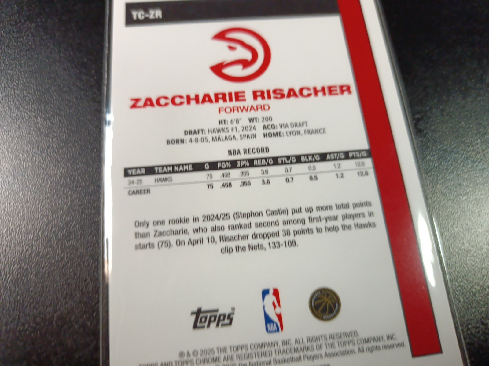 Mojo Refractor Zaccharie Risracher 45th Anniversary Card 25-26 Topps Basketball