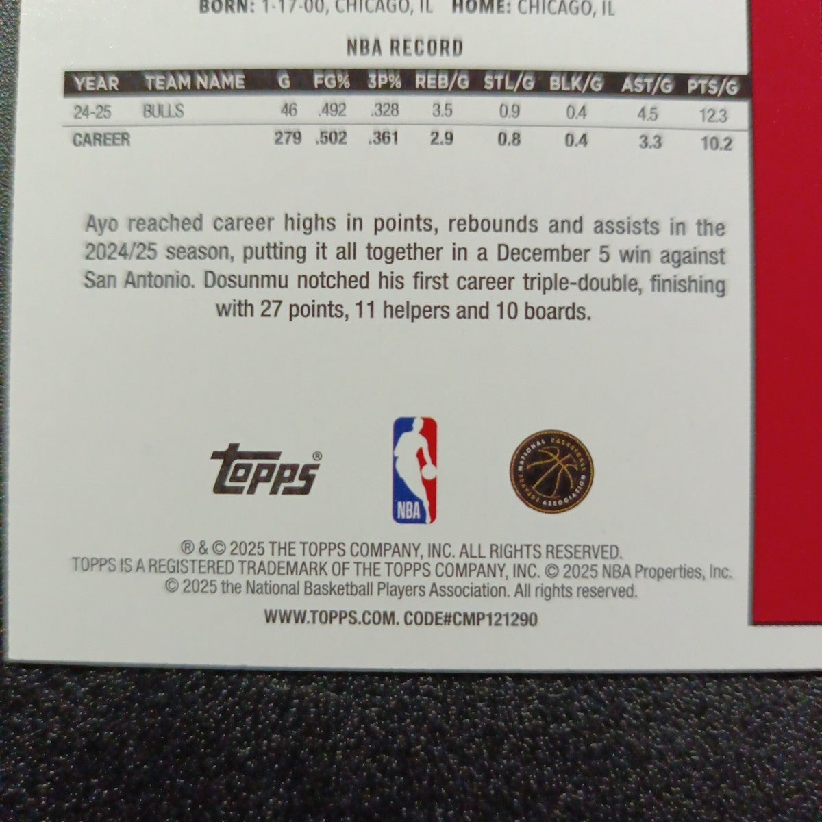 2025-26 Topps Basketball Card Ayo Dosunmu Silver Foil 45th Anniversary