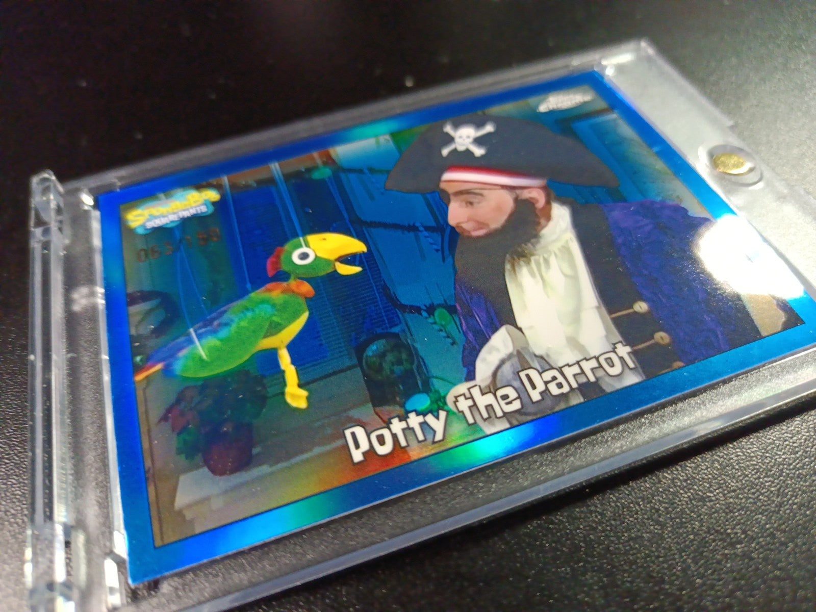 SpongeBob 63/150 Potty The Parrot Patchy The Pirate Blue Refractor Card /150