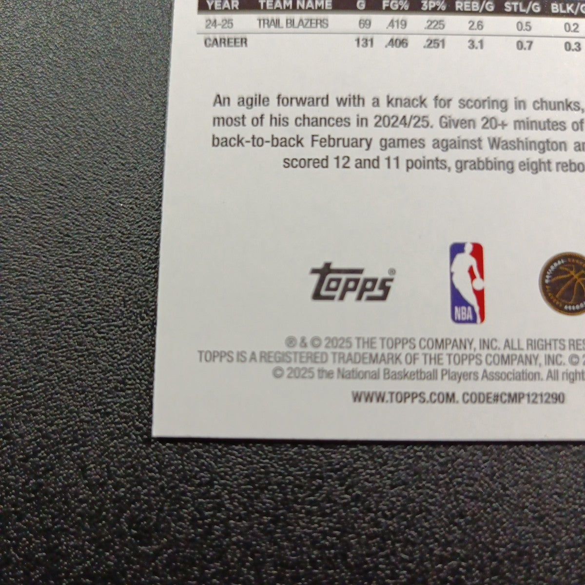 2025-26 Topps Basketball Card Kris Murray Silver Foil 45th Anniversary