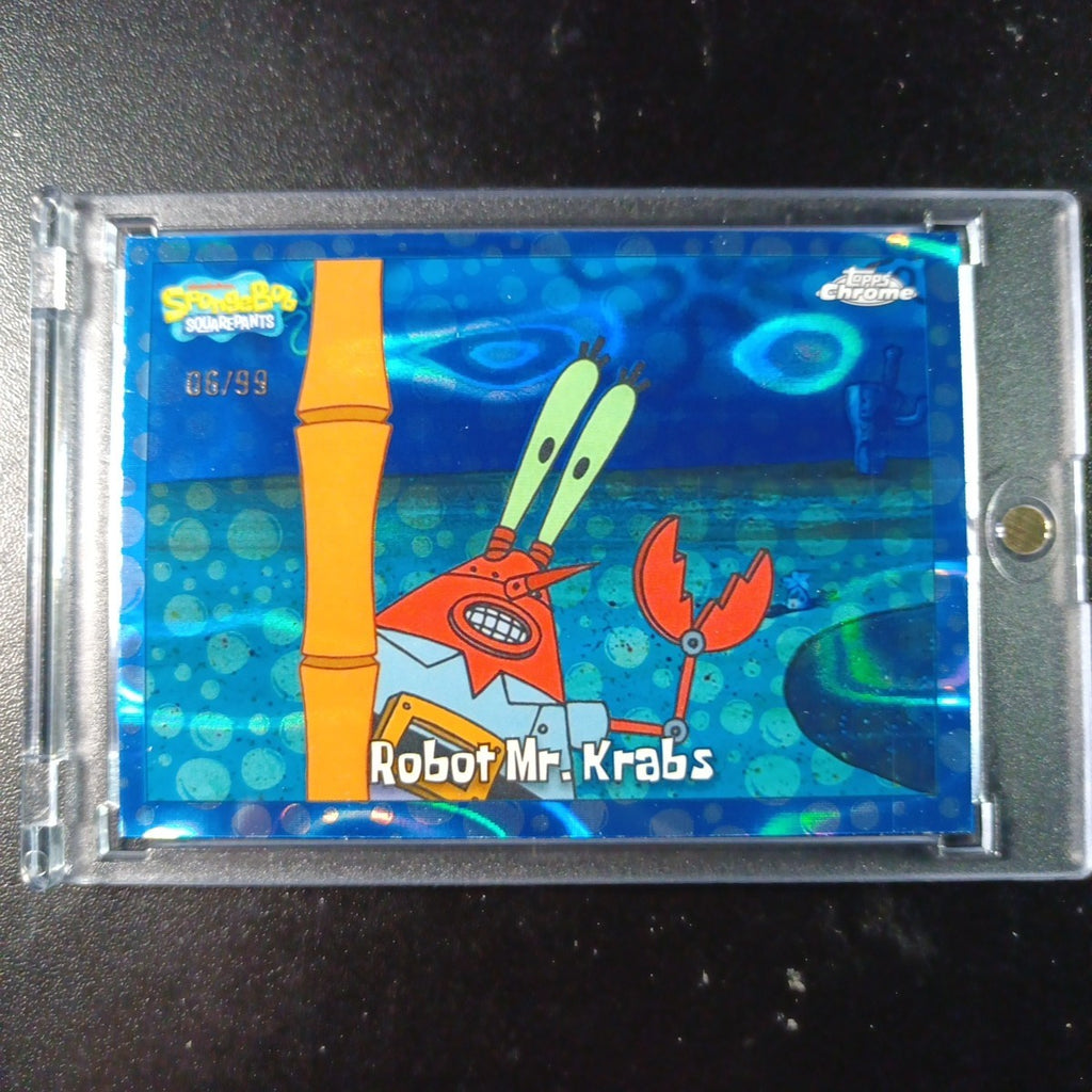 SpongeBob 6/99 Blue Bubblefractor Robot Mr. Krabs Bubble Card Topps Chrome /99