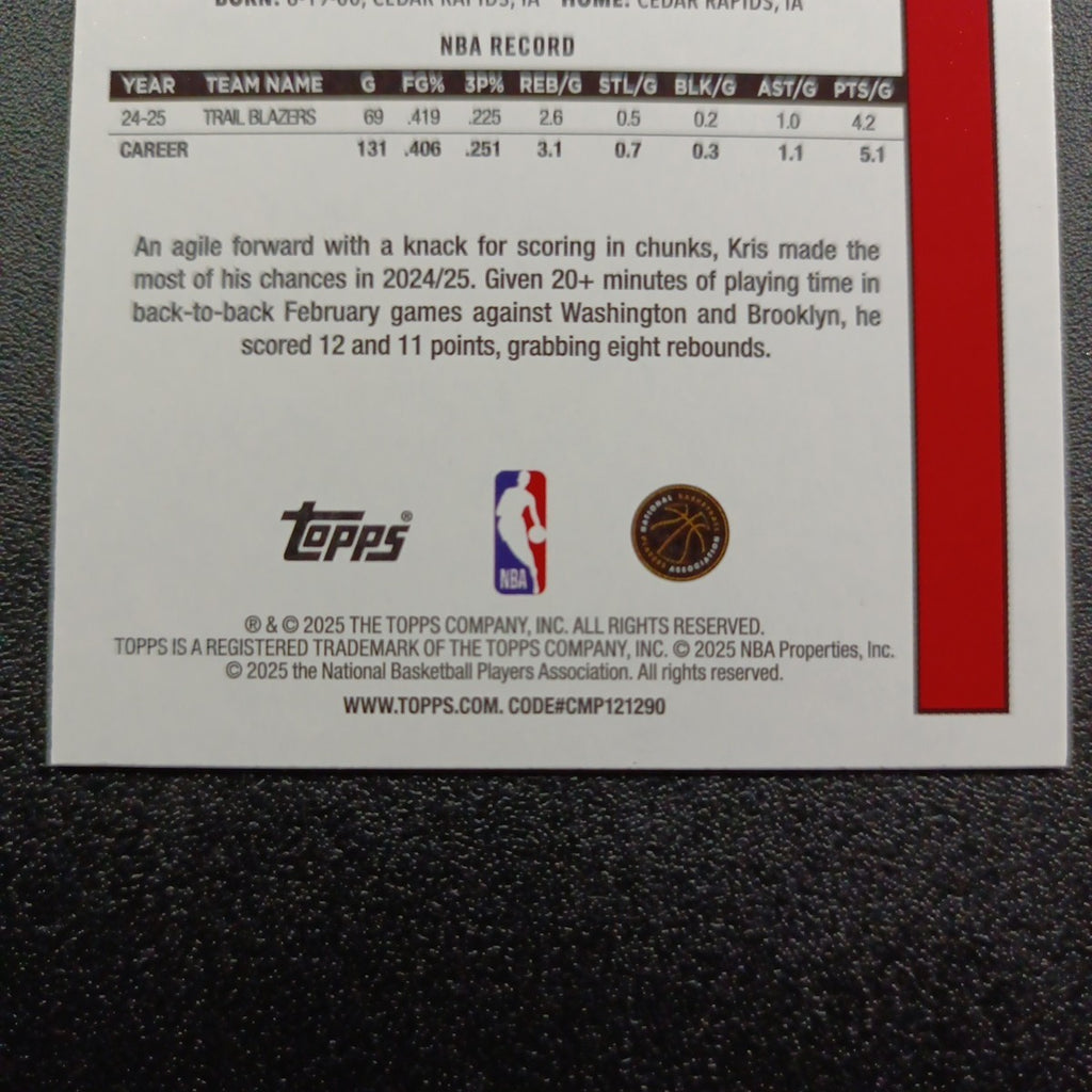 2025-26 Topps Basketball Card Kris Murray Silver Foil 45th Anniversary