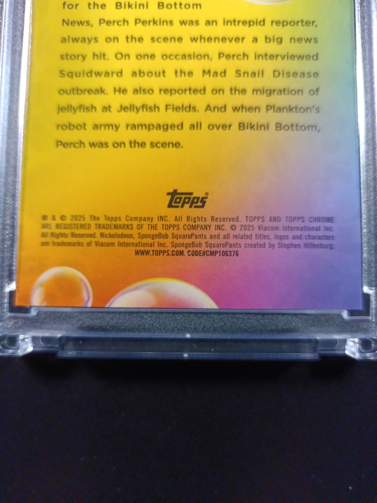 Spongebob /150 Perch Perkins Reporter Blue Refractor Card Topps Chrome 2025