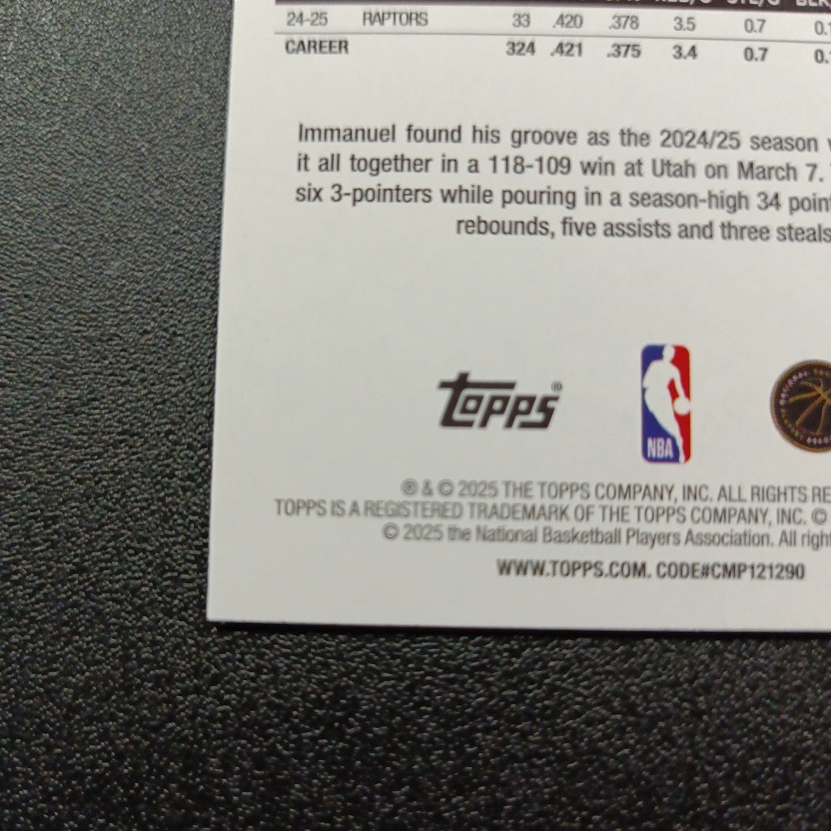 2025-26 Topps Basketball Card Immanuel Quickley Silver Foil 45th Anniversary