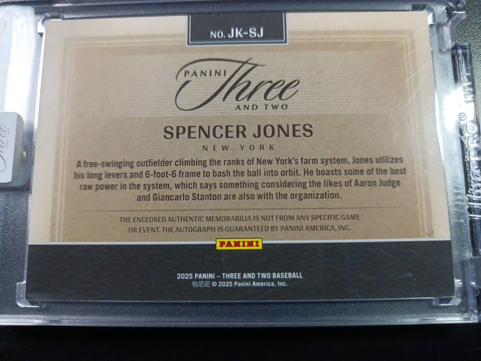 # 4/32 On Card Autograph Game Used Jersey Spencer Jones Yankees Baseball Panini 
