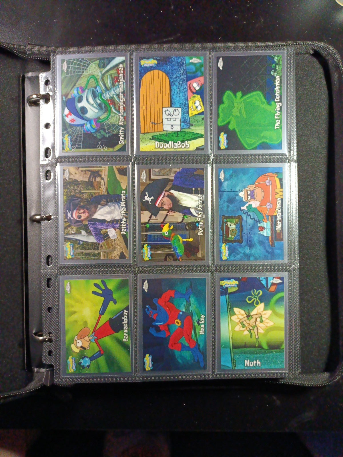 SpongeBob Cards Full Set # 1-200 Every Card In Padded Zipper Binder Topps Chrome