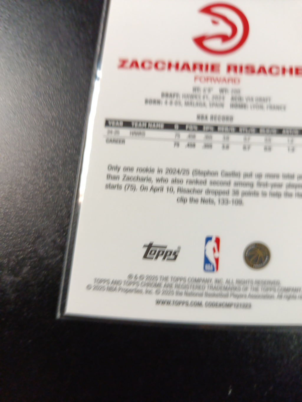 Mojo Refractor Zaccharie Risracher 45th Anniversary Card 25-26 Topps Basketball
