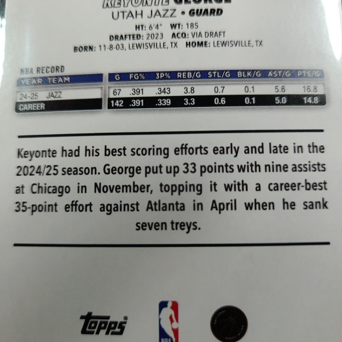 # /2025 Gold Topps Basketball 2025-26 Card Keyonte George 1849/2025 Case Hit