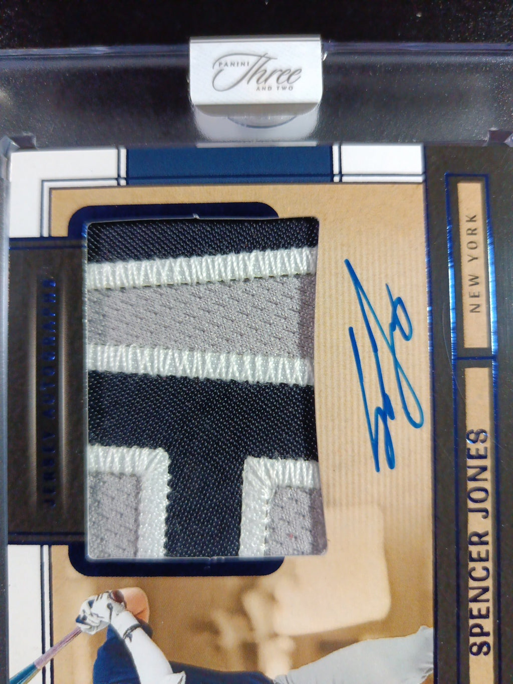 # 4/32 On Card Autograph Game Used Jersey Spencer Jones Yankees Baseball Panini 