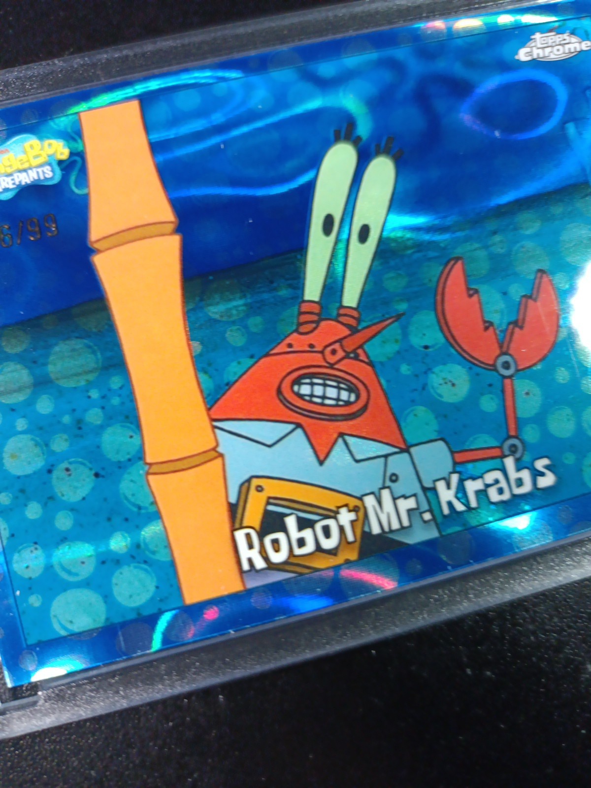 SpongeBob 6/99 Blue Bubblefractor Robot Mr. Krabs Bubble Card Topps Chrome /99