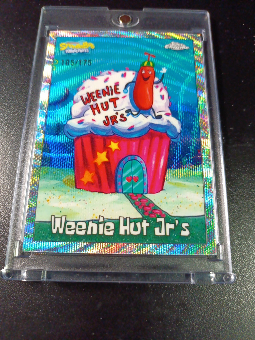 SpongeBob # 105/175 Silver Wave Refractor Weenie Hut Jr's Card Topps Chrome /175