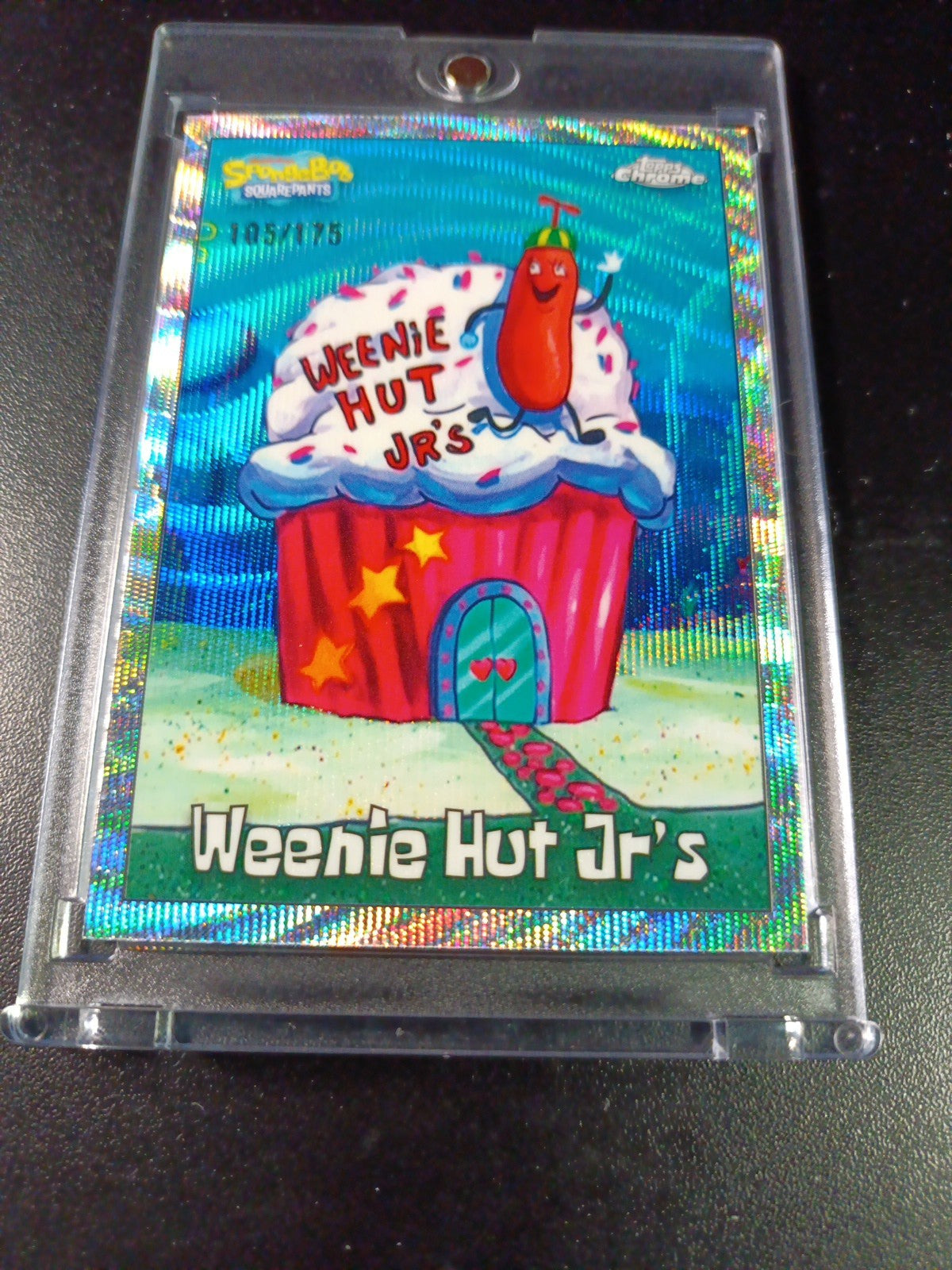 SpongeBob # 105/175 Silver Wave Refractor Weenie Hut Jr's Card Topps Chrome /175