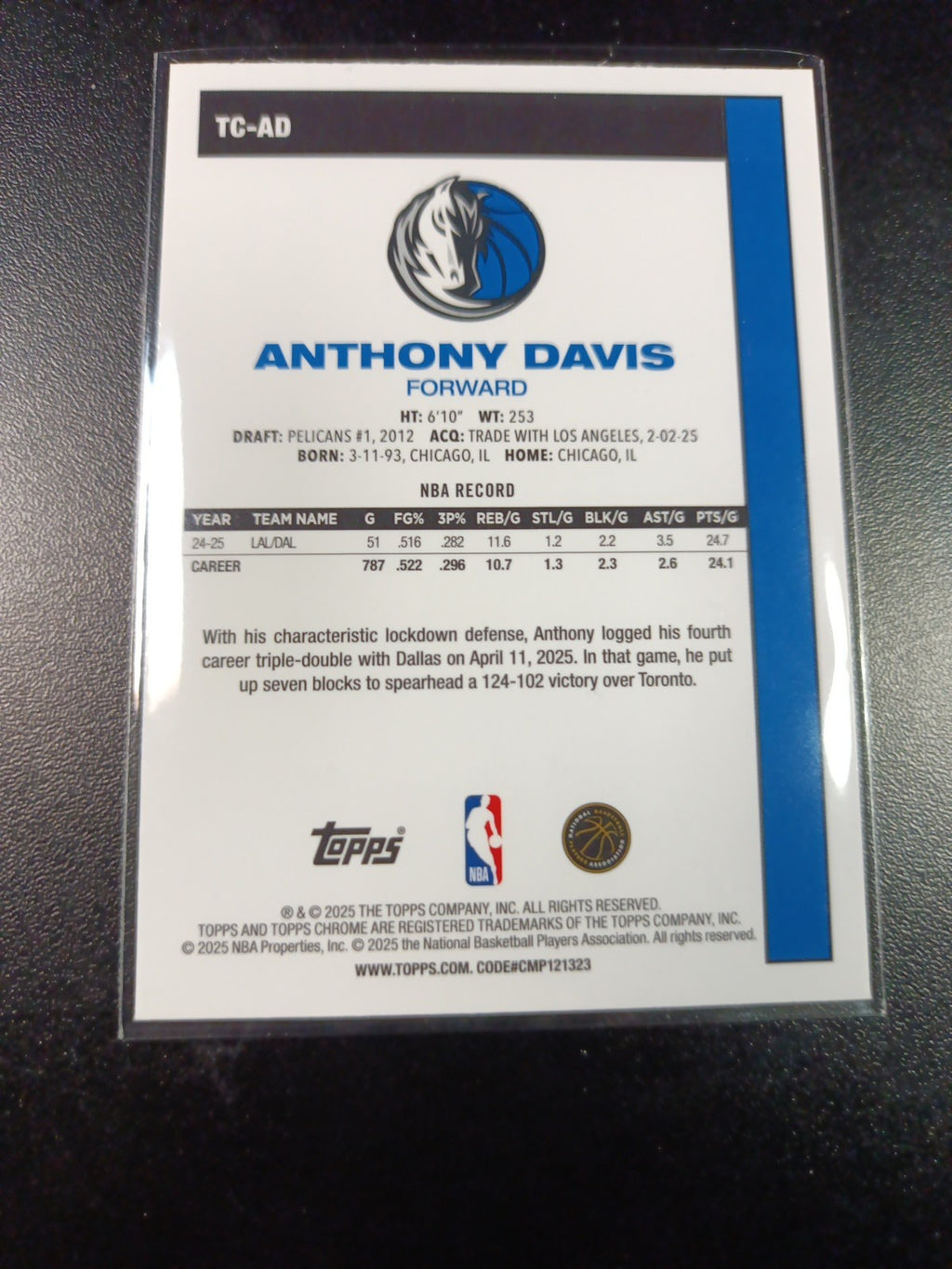 Mojo Refractor Anthony Davis 45th Anniversary Card 25-26 Topps Basketball NBA