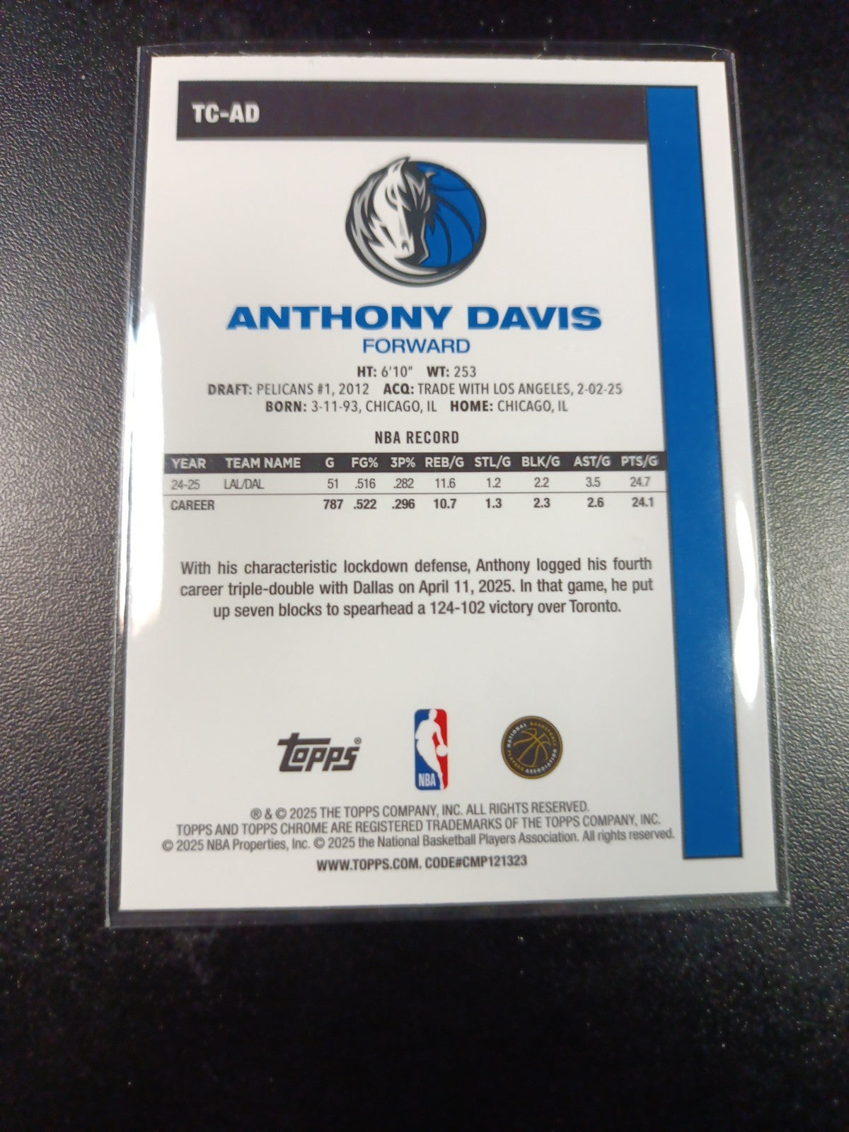 Mojo Refractor Anthony Davis 45th Anniversary Card 25-26 Topps Basketball NBA