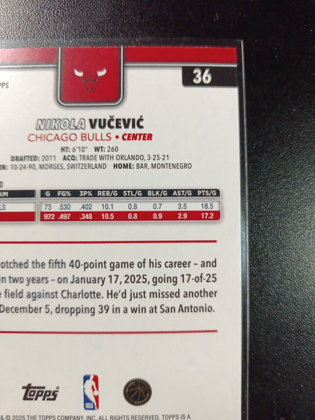 # /2025 Nikola Vucevic Gold Card 2025-26 Topps Basketball NBA Chicago Bulls