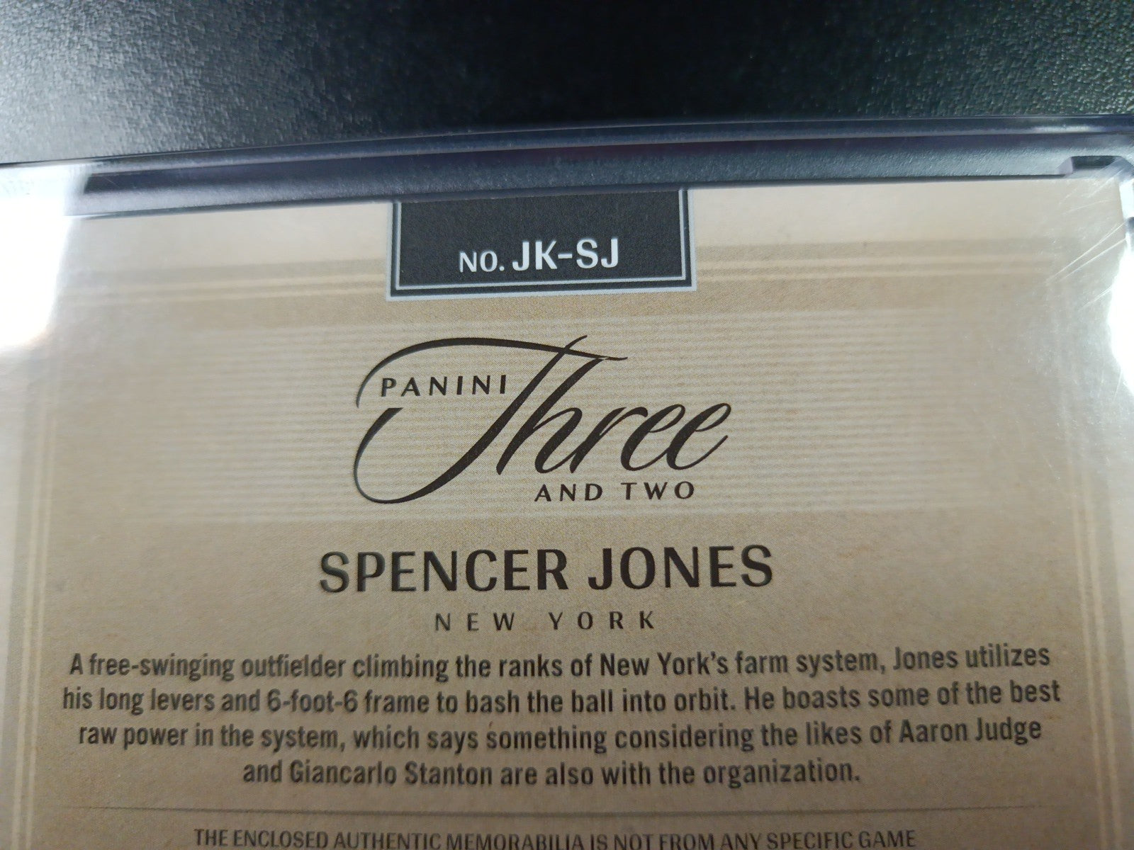 # 4/32 On Card Autograph Game Used Jersey Spencer Jones Yankees Baseball Panini 