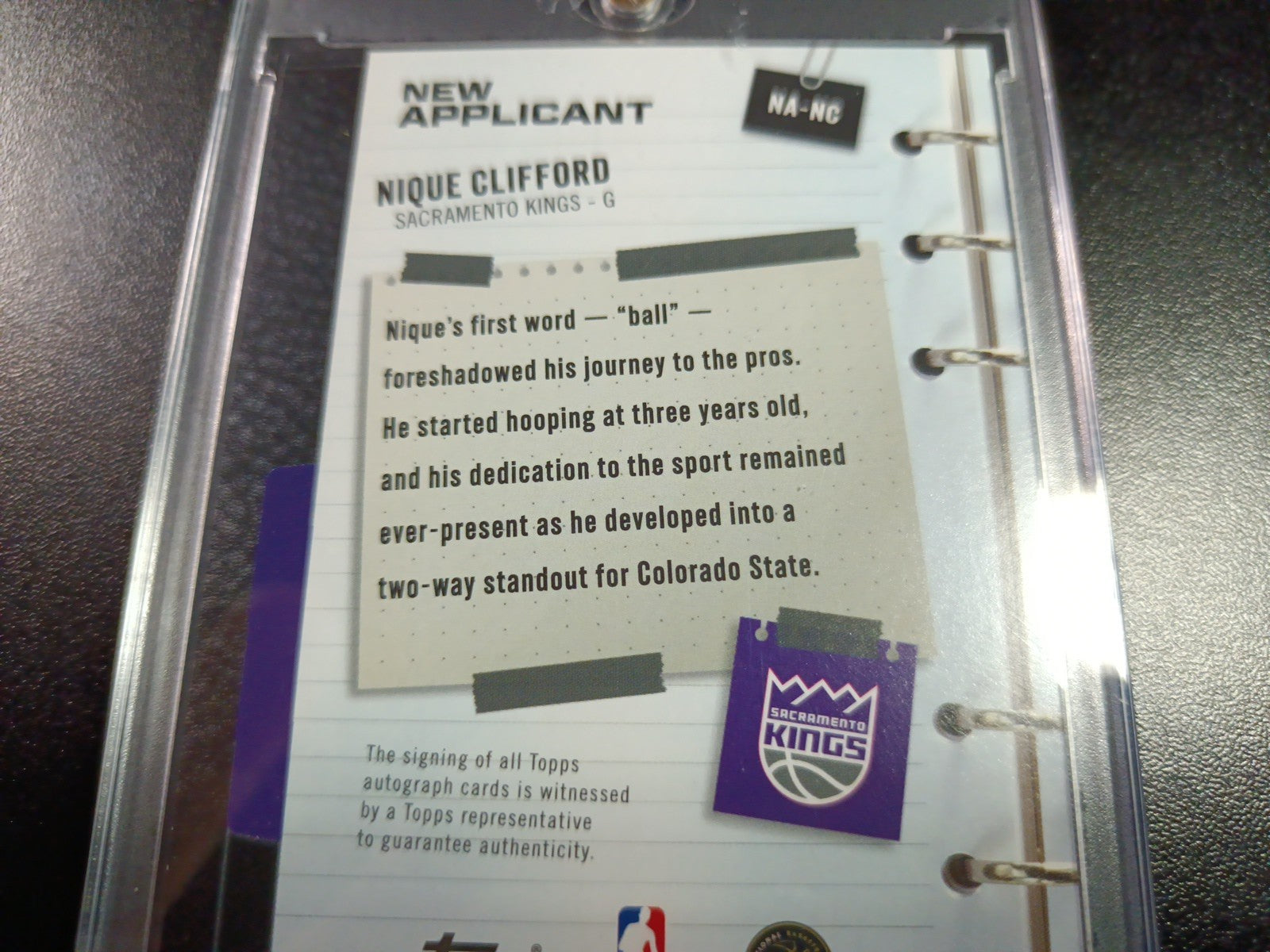 Rookie Autograph Nique Clifford New Applicant Card 2025-26 Topps Basketball NBA