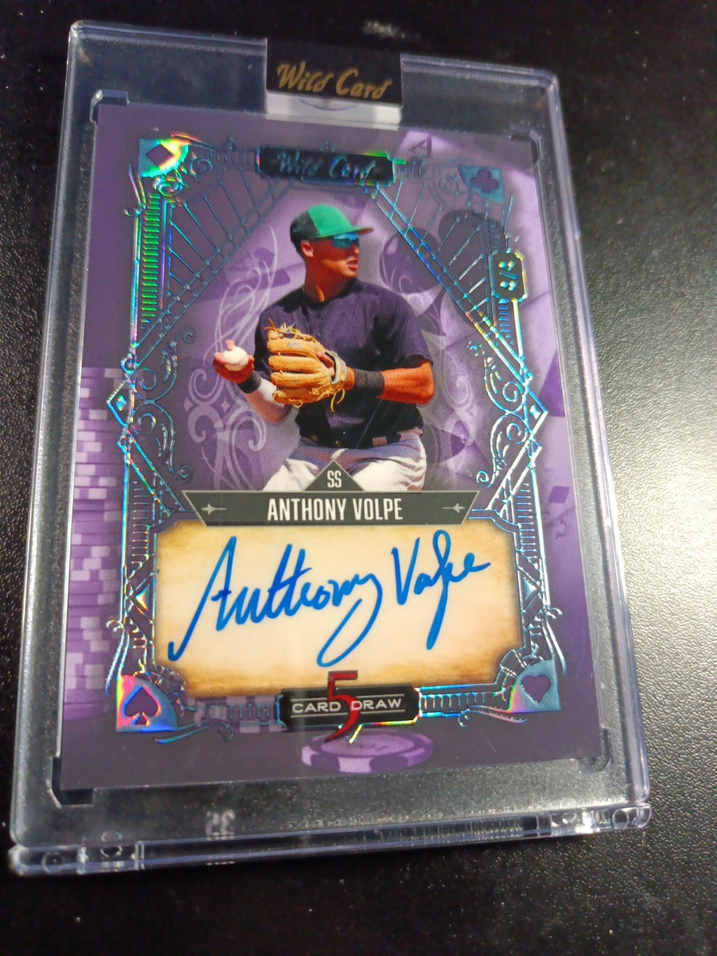 # 4/4 Autograph Anthony Volpe Holo Foil Purple Rookie Baseball Wild Card /1