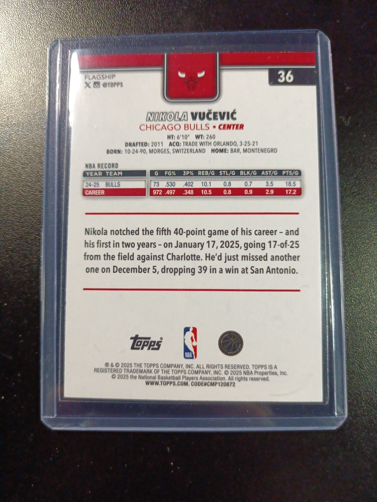 # /2025 Nikola Vucevic Gold Card 2025-26 Topps Basketball NBA Chicago Bulls