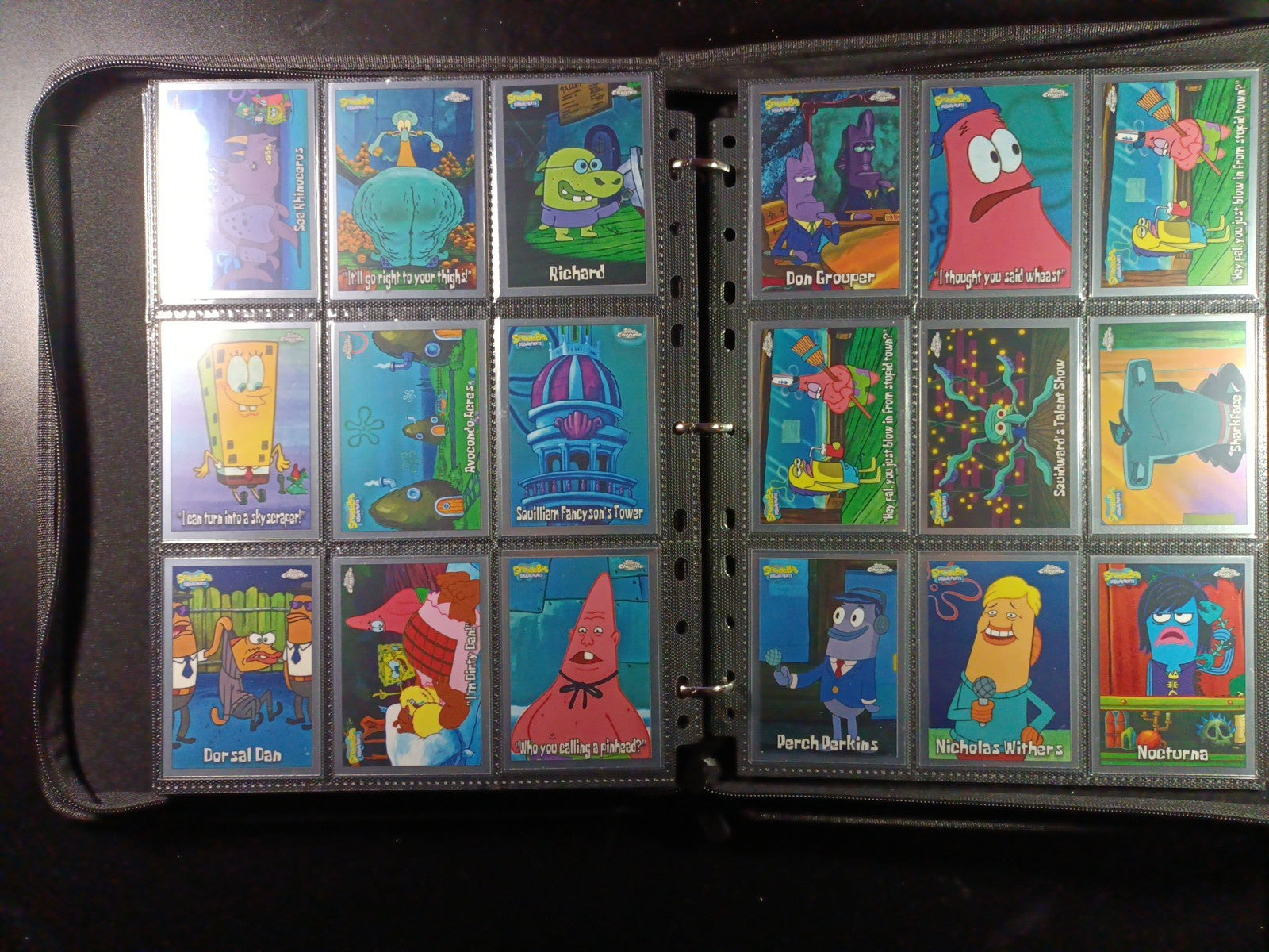 SpongeBob Cards Full Set # 1-200 Every Card In Padded Zipper Binder Topps Chrome
