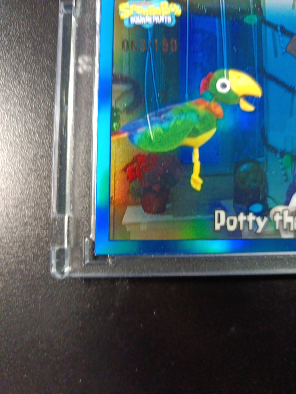 SpongeBob 63/150 Potty The Parrot Patchy The Pirate Blue Refractor Card /150