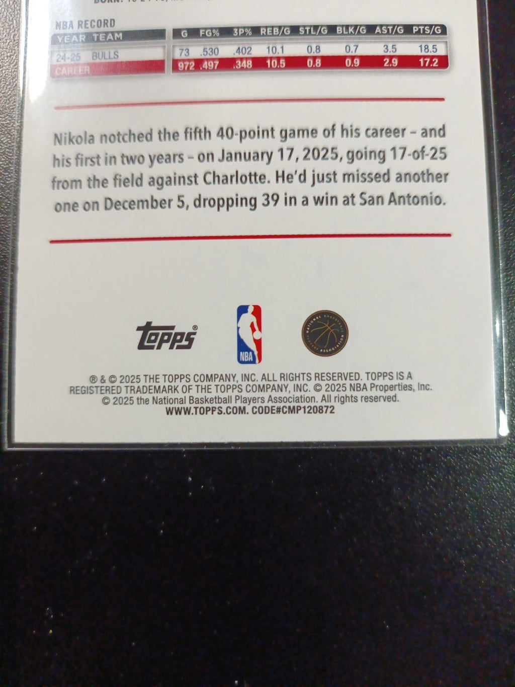 # /2025 Nikola Vucevic Gold Card 2025-26 Topps Basketball NBA Chicago Bulls