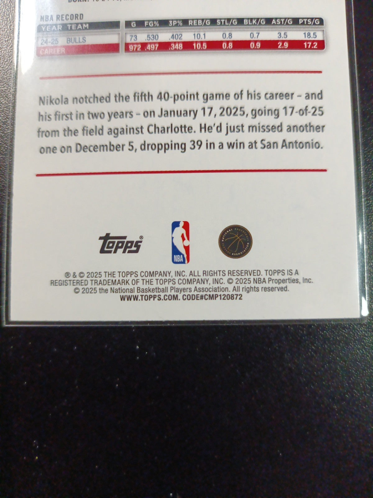 # /2025 Nikola Vucevic Gold Card 2025-26 Topps Basketball NBA Chicago Bulls