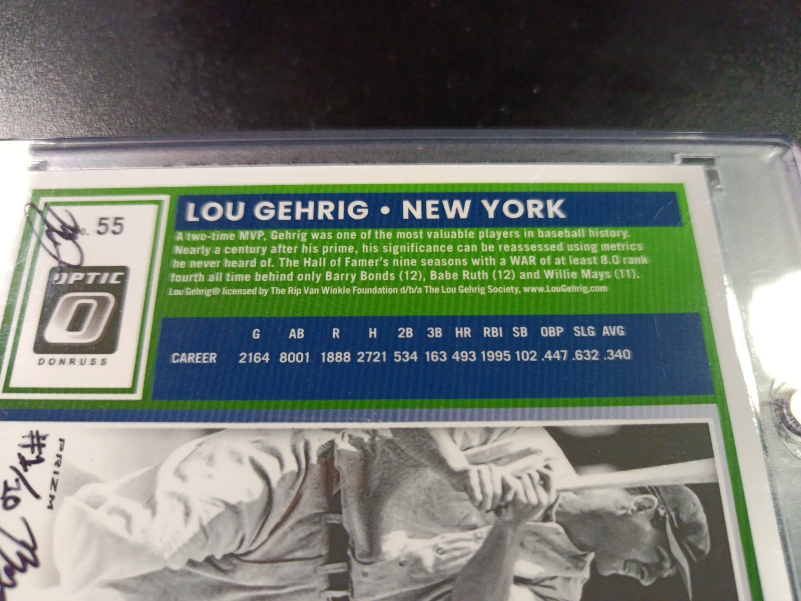 Lou Gehrig Prizm Artist Sketch Baseball Card Panini Donruss Optic