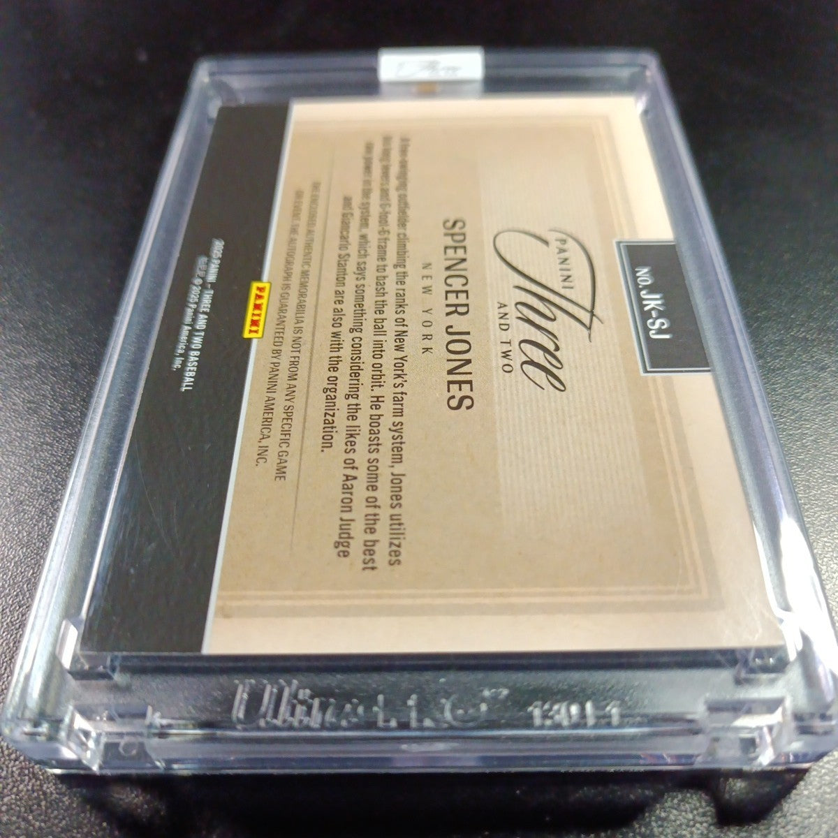 # 4/32 On Card Autograph Game Used Jersey Spencer Jones Yankees Baseball Panini 