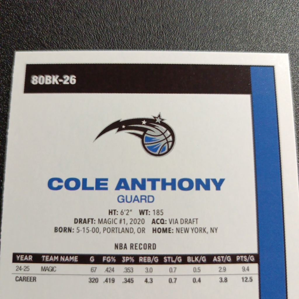 2025-26 Topps Basketball Card Cole Anthony Silver Foil 45th Anniversary
