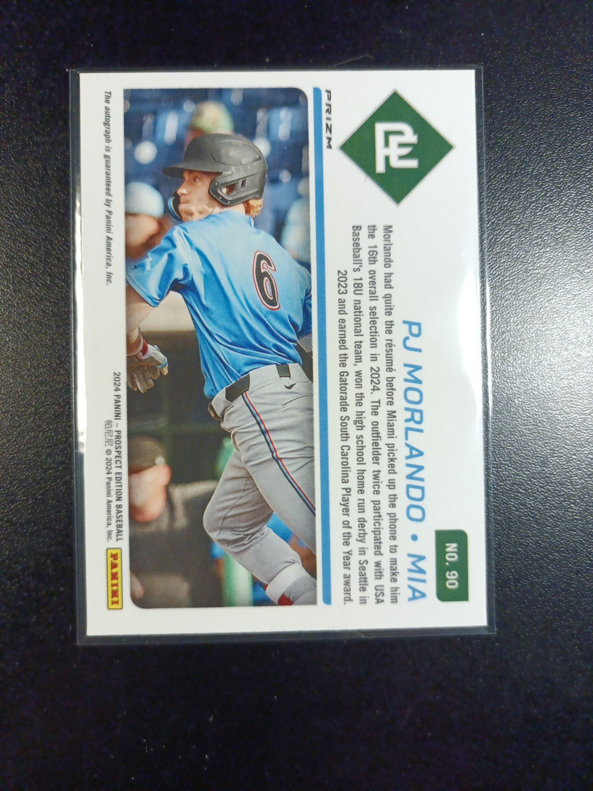 Autograph PJ Morlando Miami Marlins Rookie Baseball Card Panini Prospects 2024