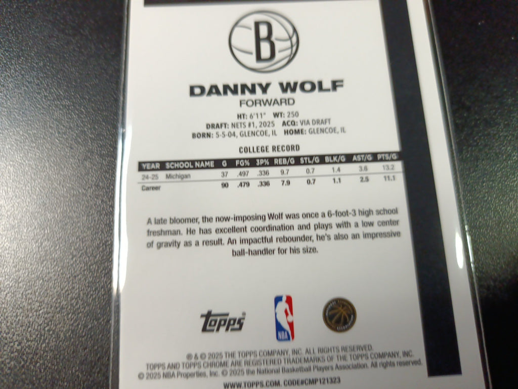Mojo Refractor Rookie Danny Wolf 45th Anniversary Card 25-26 Topps Basketball 