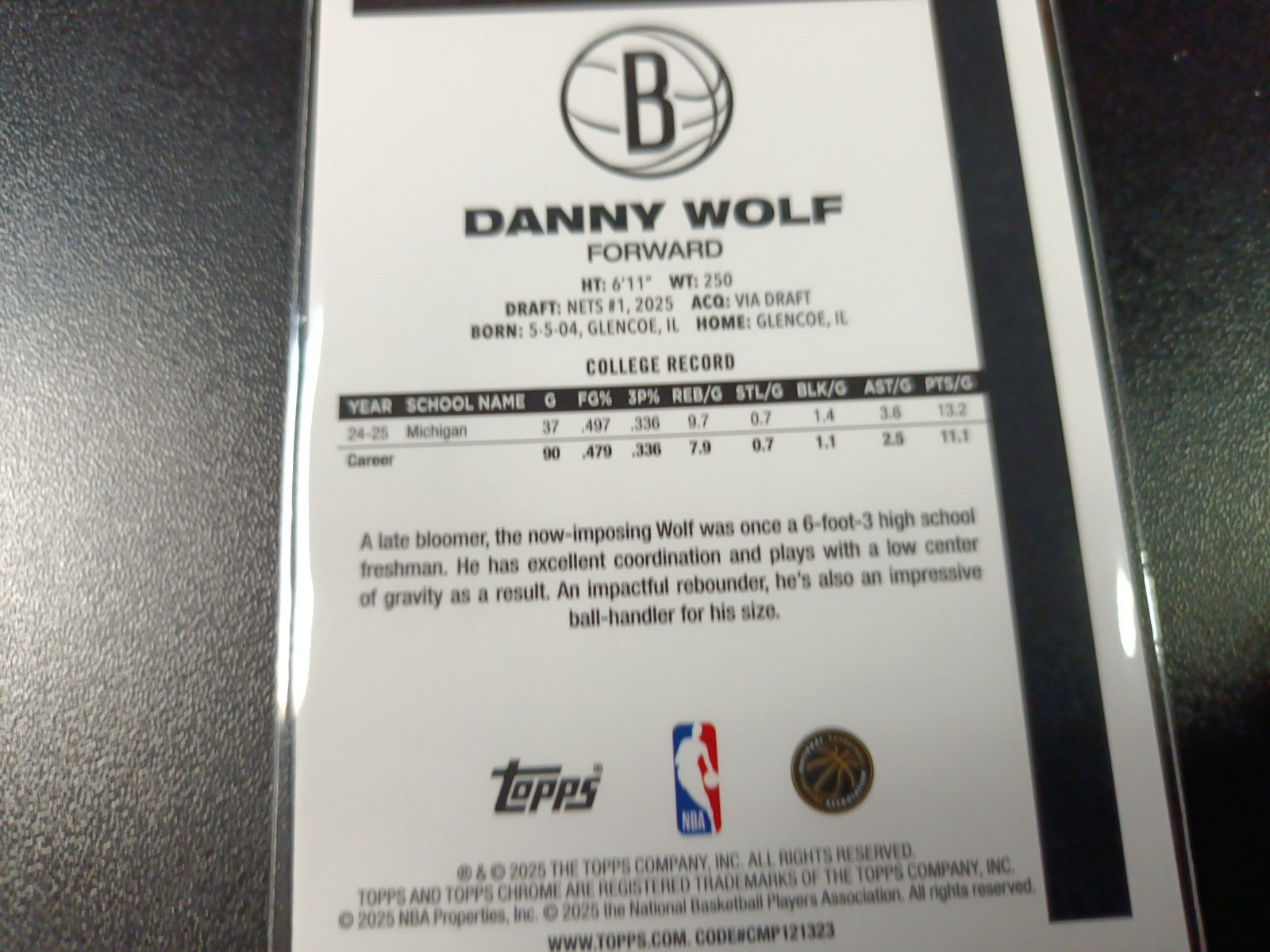 Mojo Refractor Rookie Danny Wolf 45th Anniversary Card 25-26 Topps Basketball 