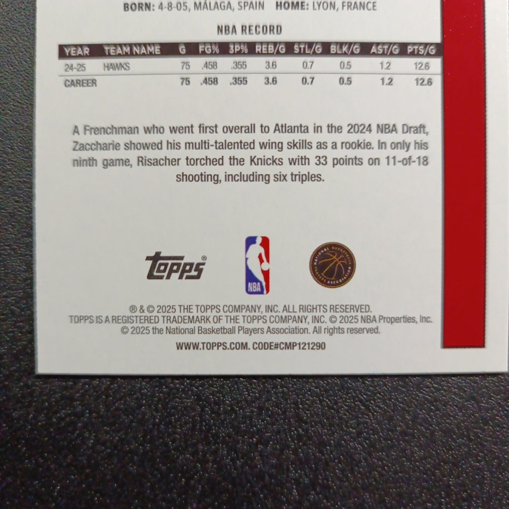 2025-26 Topps Basketball Card Zaccharie Risacher Silver Foil 45th Anniversary