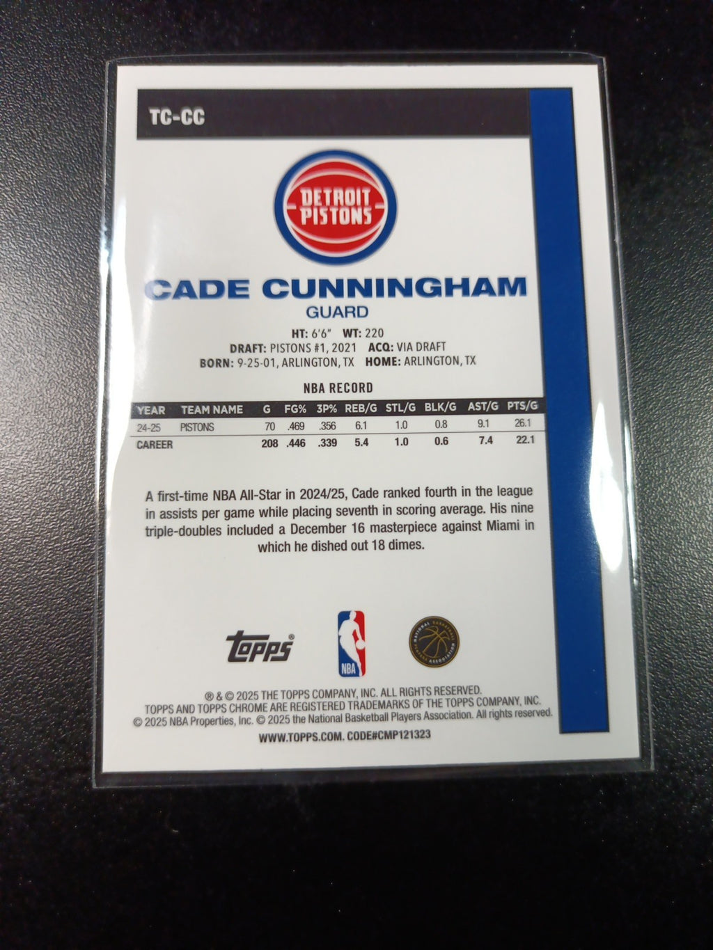 Mojo Refractor Cade Cunningham 45th Anniversary Card 25-26 Topps Basketball NBA