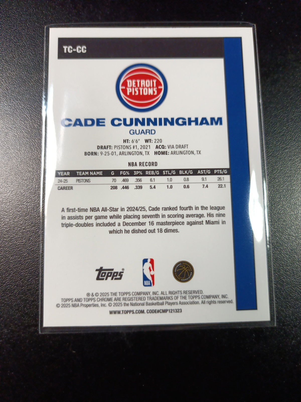 Mojo Refractor Cade Cunningham 45th Anniversary Card 25-26 Topps Basketball NBA
