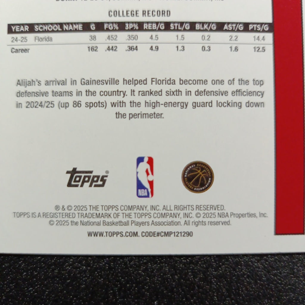 2025-26 Topps Basketball Card Alijah Martin Silver Foil 45th Anniversary
