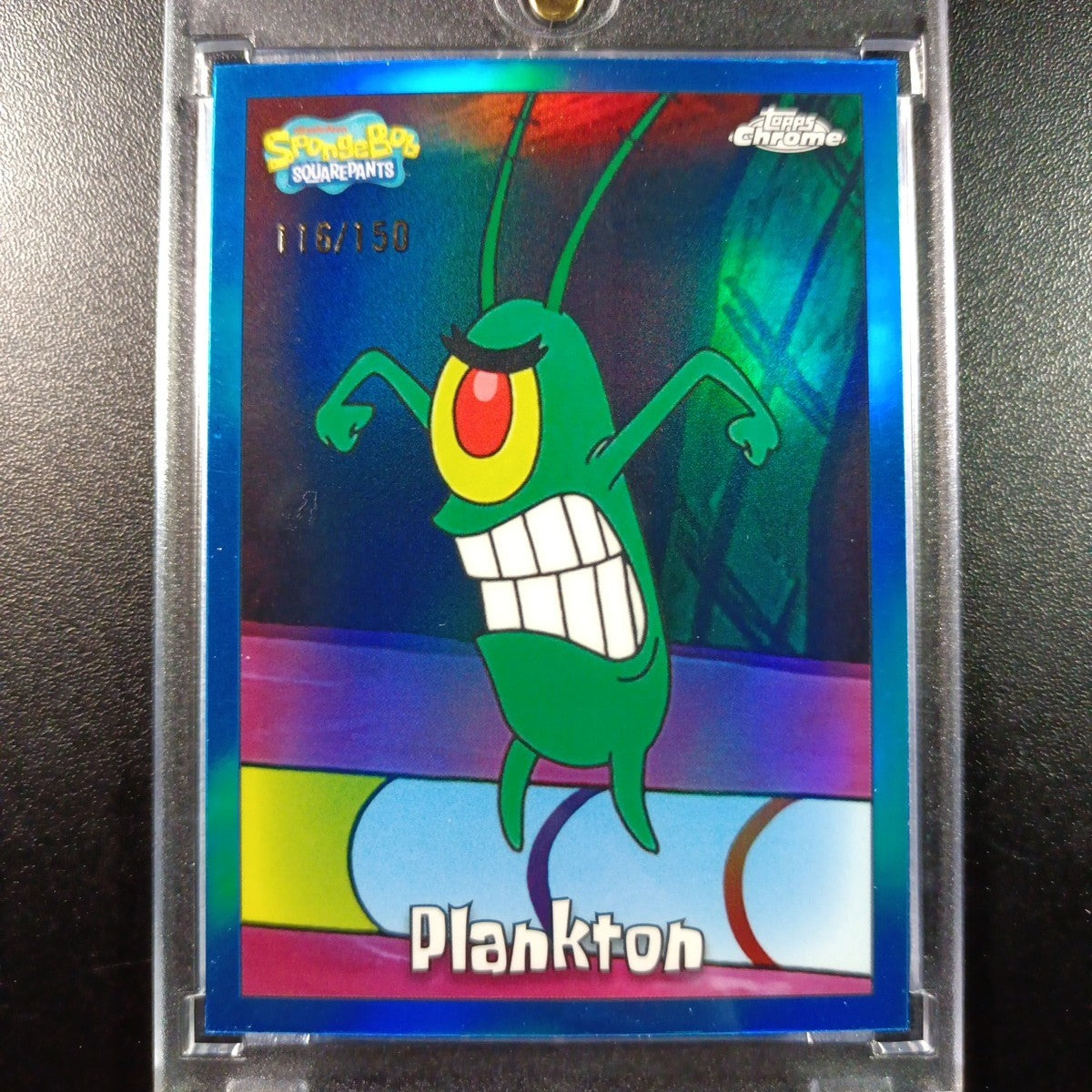SpongeBob 116/150 Plankton Chum Bucket Blue Refractor Card Topps /150