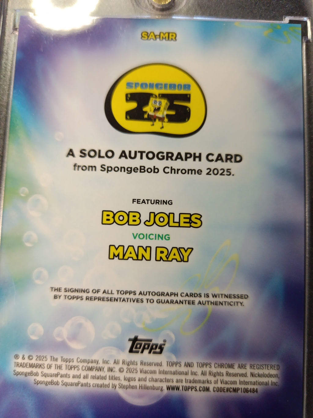 SpongeBob Autograph Man Ray Bob Joles Topps Chrome 2025 Refractor Card