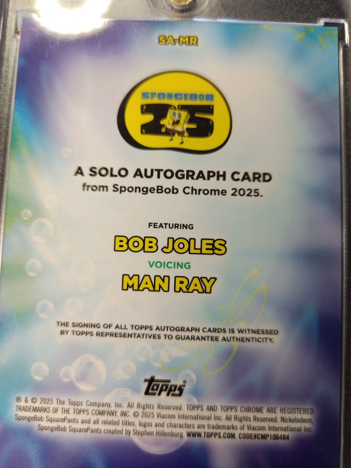SpongeBob Autograph Man Ray Bob Joles Topps Chrome 2025 Refractor Card
