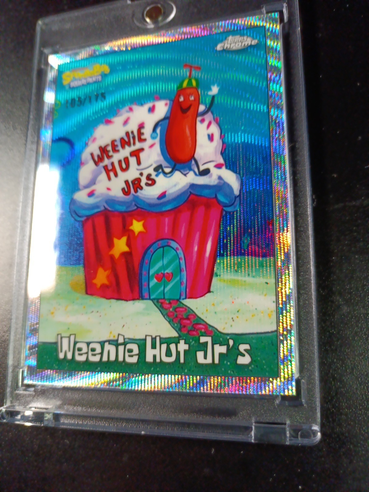 SpongeBob # 105/175 Silver Wave Refractor Weenie Hut Jr's Card Topps Chrome /175