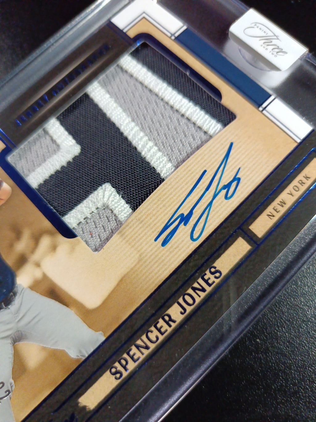 # 4/32 On Card Autograph Game Used Jersey Spencer Jones Yankees Baseball Panini 