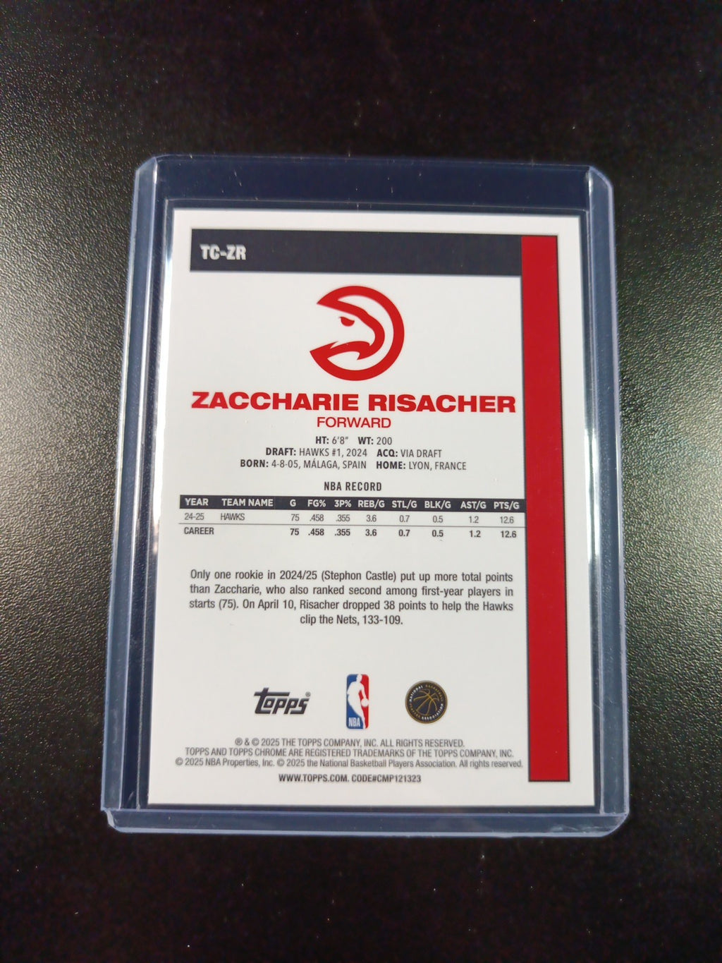 Mojo Refractor Zaccharie Risracher 45th Anniversary Card 25-26 Topps Basketball