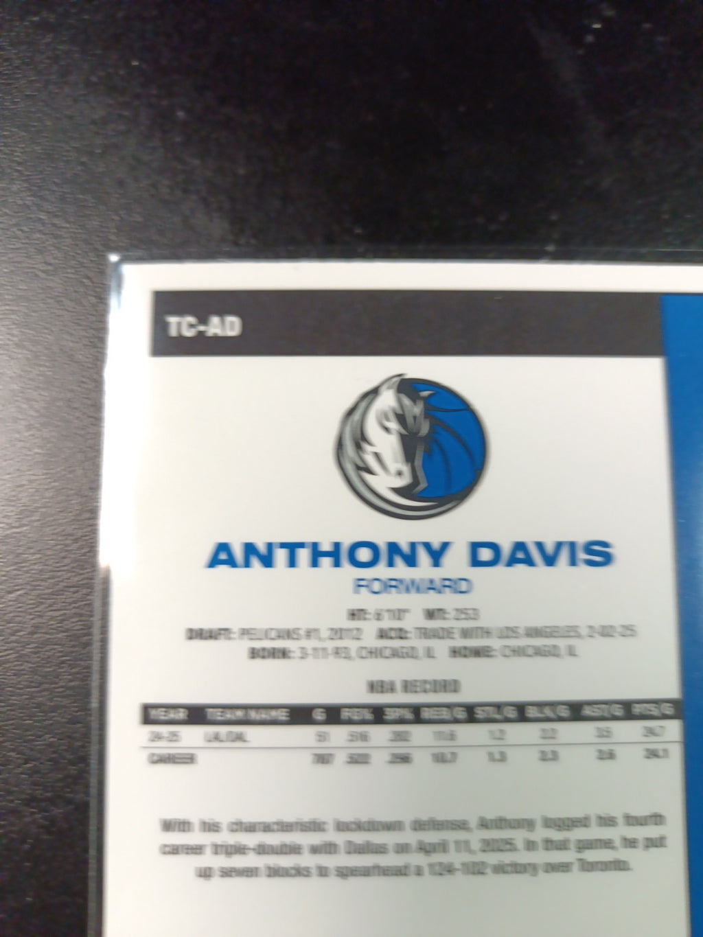 Mojo Refractor Anthony Davis 45th Anniversary Card 25-26 Topps Basketball NBA