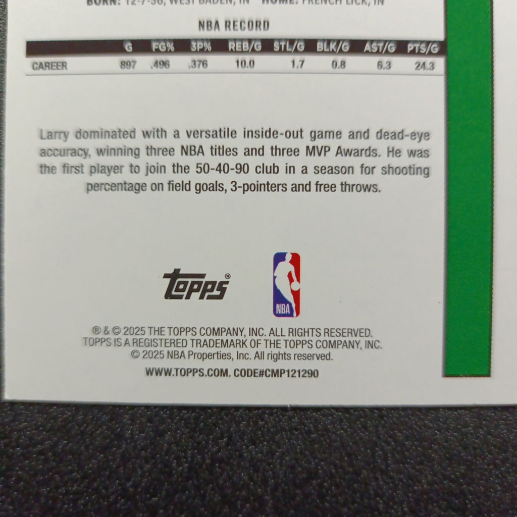 2025-26 Topps Basketball Card Larry Bird Silver Foil 45th Anniversary