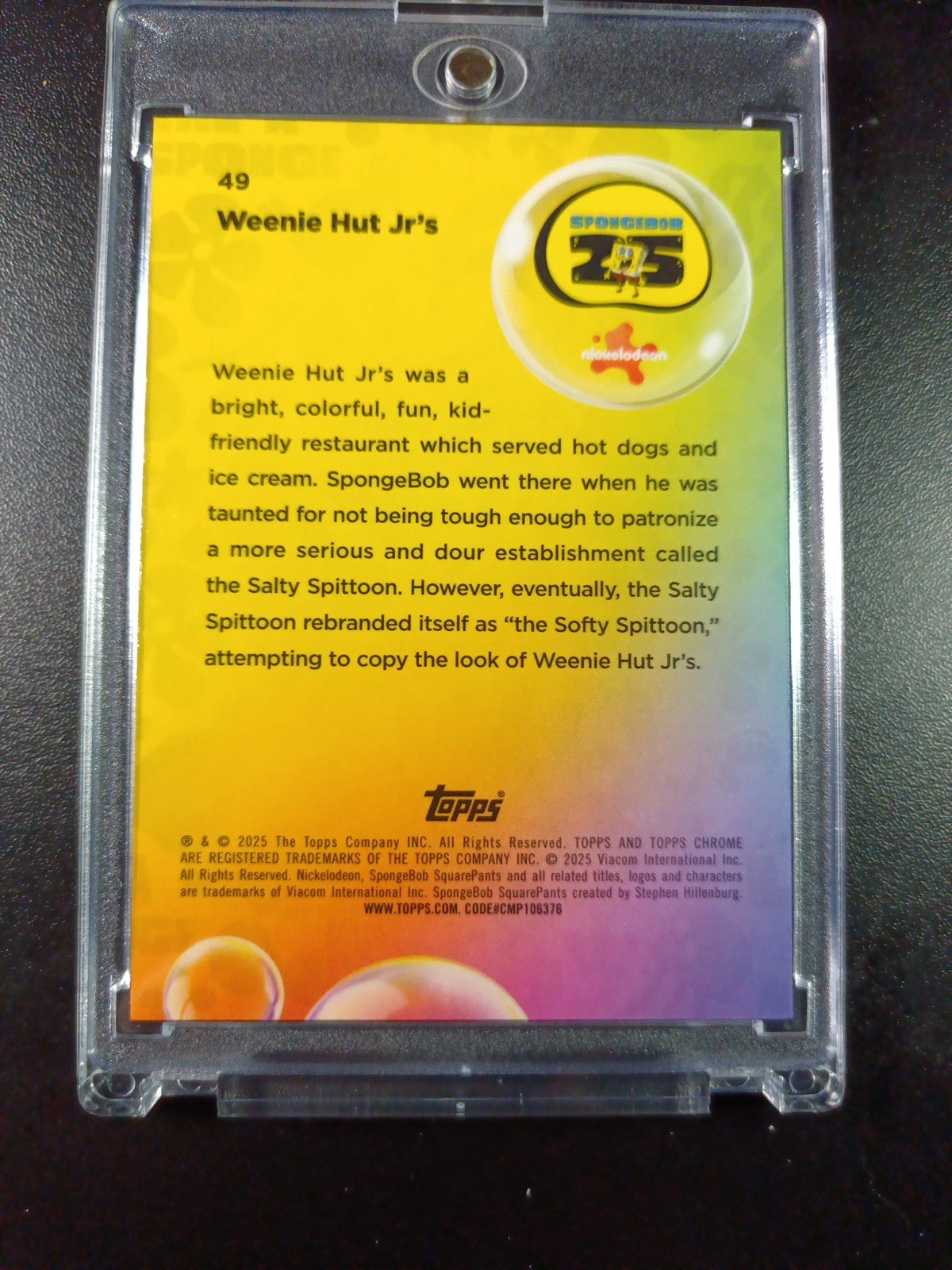 SpongeBob # 105/175 Silver Wave Refractor Weenie Hut Jr's Card Topps Chrome /175