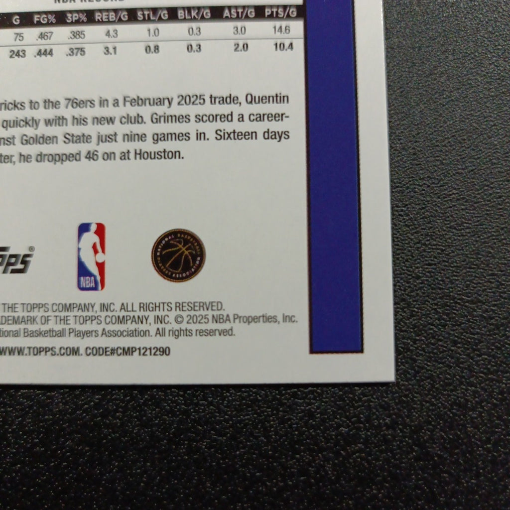 2025-26 Topps Basketball Card Quentin Grimes Silver Foil 45th Anniversary