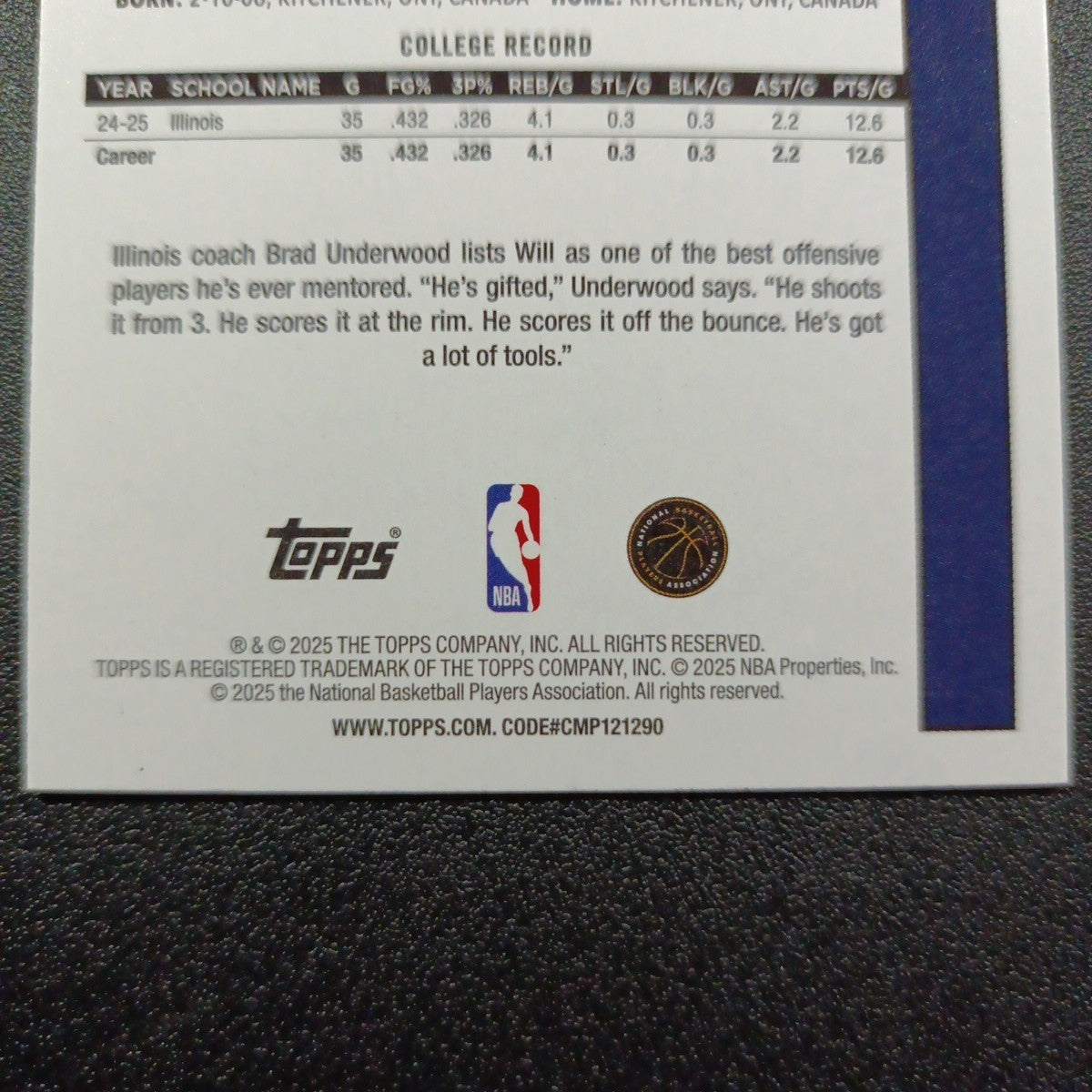 2025-26 Topps Basketball Card Will Riley Silver Foil 45th Anniversary