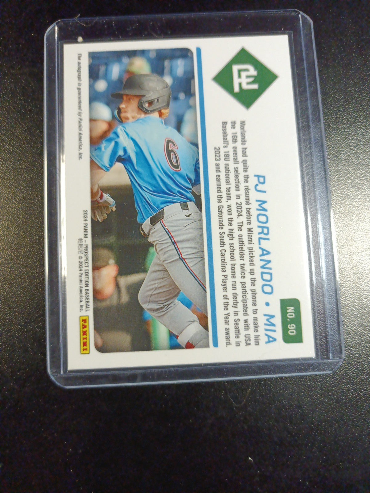 Autograph PJ Morlando Miami Marlins Rookie Baseball Card Panini Prospects 2024